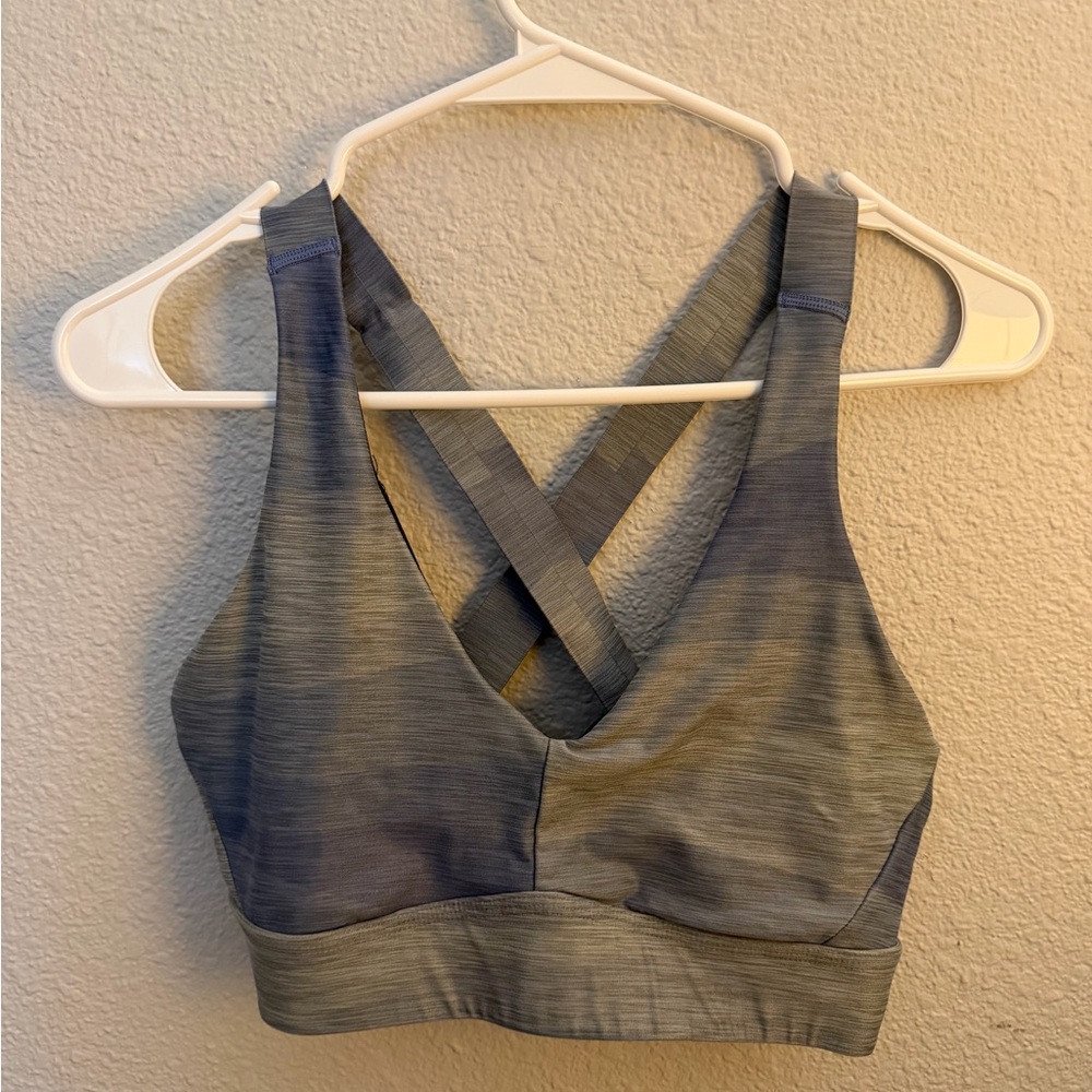 Prana Blue and Gray Cross-Back Sports Bra